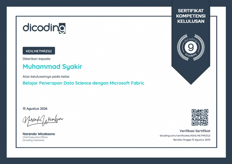 Sertifikat Belajar Penerapan Data Science dengan Microsoft Fabric