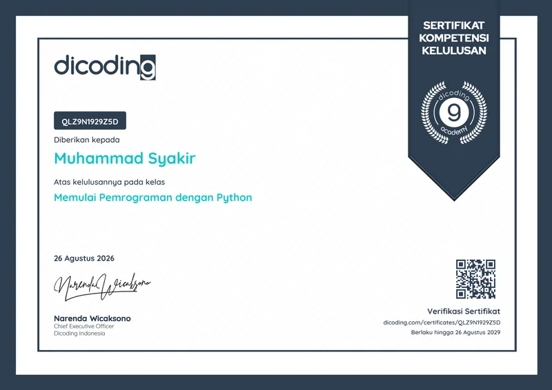 Sertifikat Memulai Pemrograman dengan Python